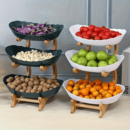 wooden 3 tier fruit and vegetable basket with wooden legs versatile kitchen organizer for fruits vegetables and iced food refrigerator storage fruit basket for kitchen