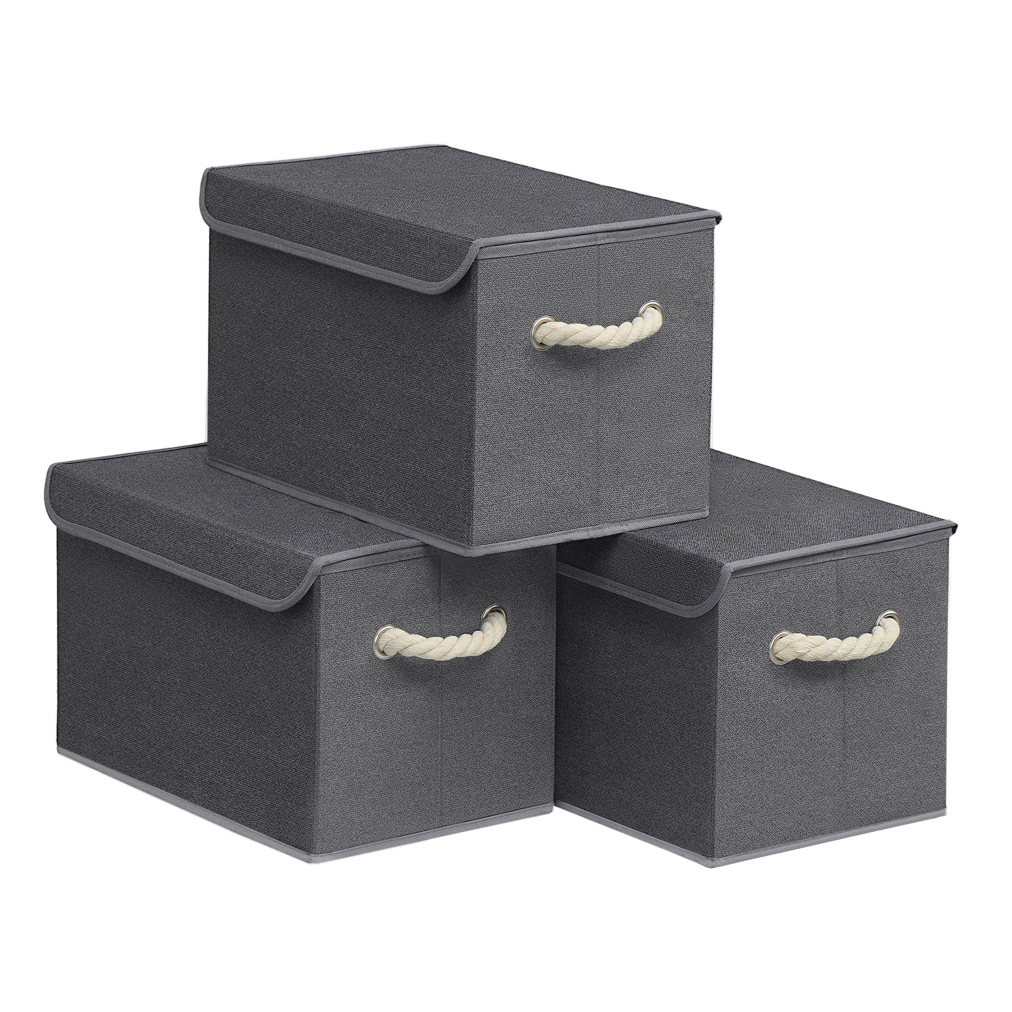 TEMU Three-piece Set Of Fabric Storage Boxes With Lids, Measuring 38 Cm In Length, 25 Cm In Width, 25 Cm In Height. Equipped With Handles, Foldable –