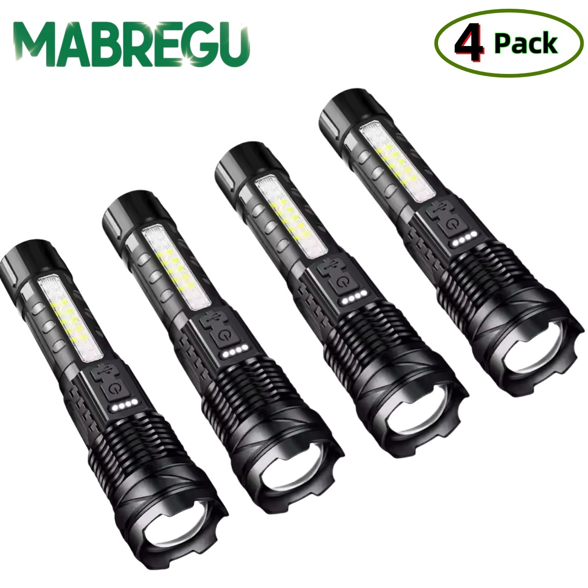 TEMU Linterna Táctica Potencia Ultrabrillante, pack de 4 unidades, zoom telescópico, carga Tipo-C, uso emergencia, control remoto, impermeable,