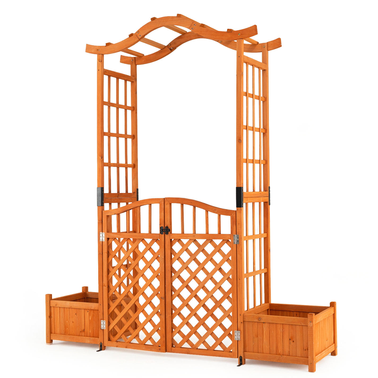 Image of Rose Arch With 2 Planters, Flower Arch Made Of Fir Wood, Garden Arch With Trellis And Lockable Door, Climbing Aid For Roses And Climbing Plants, For Garden And Terrace