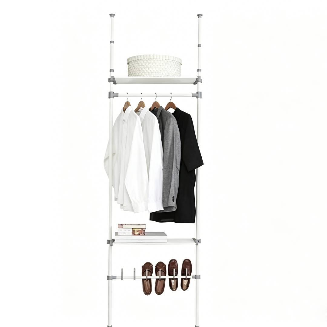 TEMU Perchero con dos estantes de almacenamiento / Fácil de / Altura regulable / 240-280 x 68 x 25 cm / Perchero ideal para dormitorios y