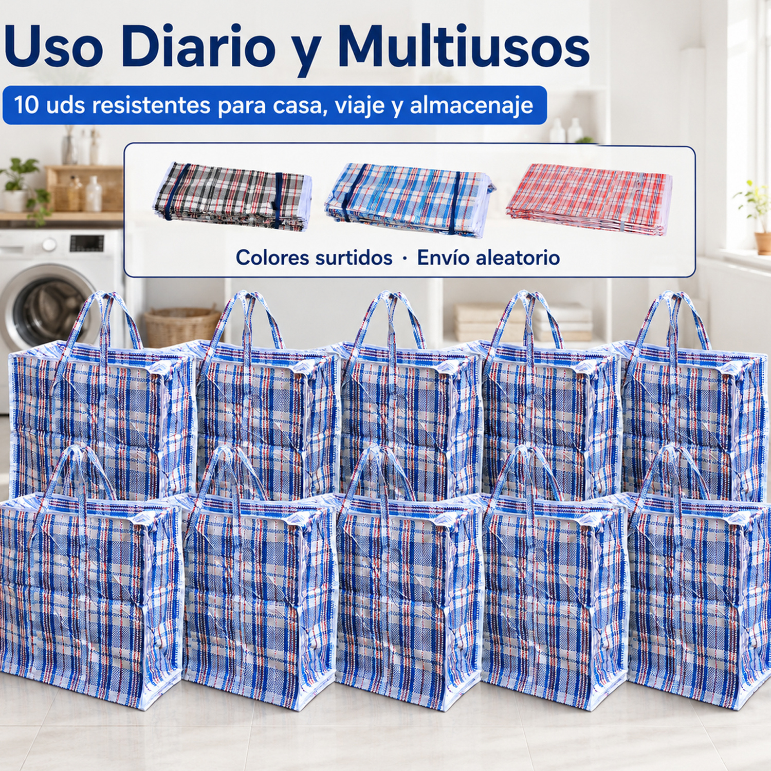 TEMU Juego de 10 bolsas de almacenamiento extragrandes y duraderas para mudanza, con , Color aleatorio - Bolsas organizadoras reutilizables de