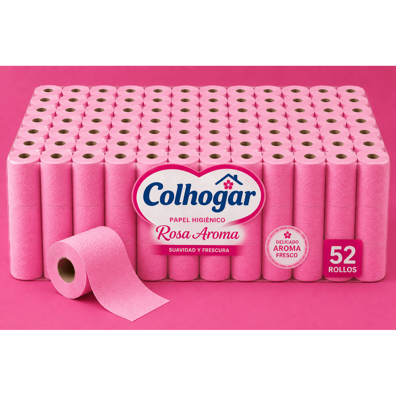 TEMU Colhogar TOTALMENTE ROSA , & 4X13, Papel Higiénico con tecnología , neutraliza olores, Paquete con 52 Rollos, 3 Capas, rollos color rosa y con