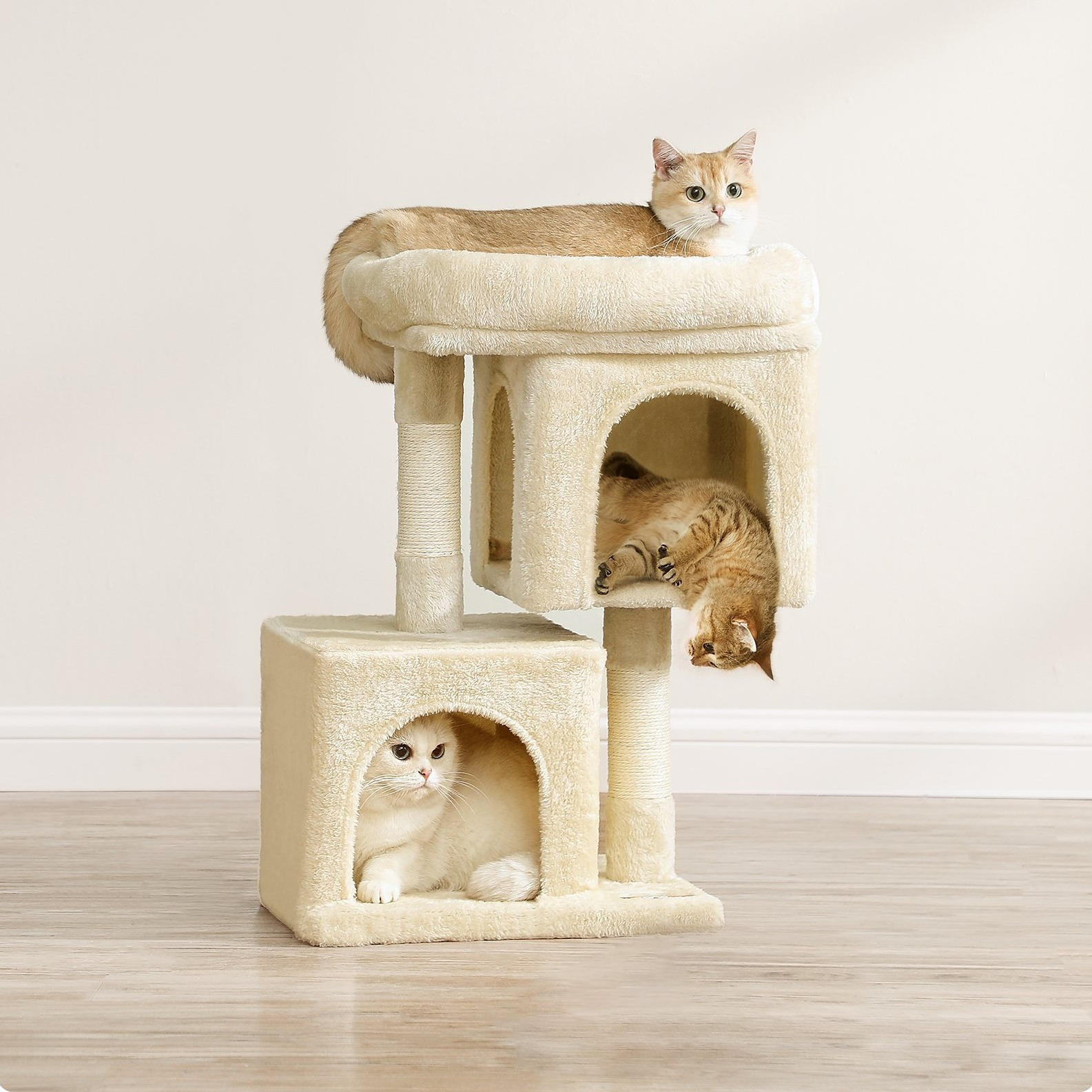 Image of With Scratching Post 67 Cm Protection Cat Tower, Cat House For Kittens Up To 3.2 Kg, Cat Pole, 2 Cat Caves, Scratching Post