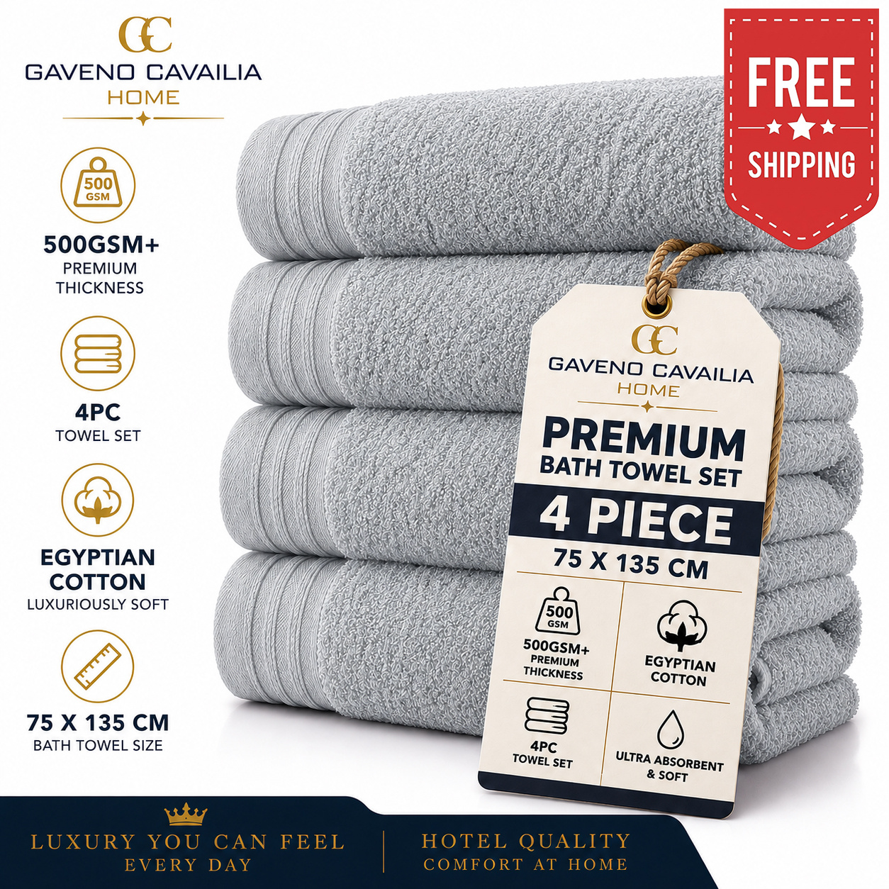 TEMU 4pcs Towel Set | Quick-drying & Absorbent | 75x135 Cm | Elegant Design | Machine Washable