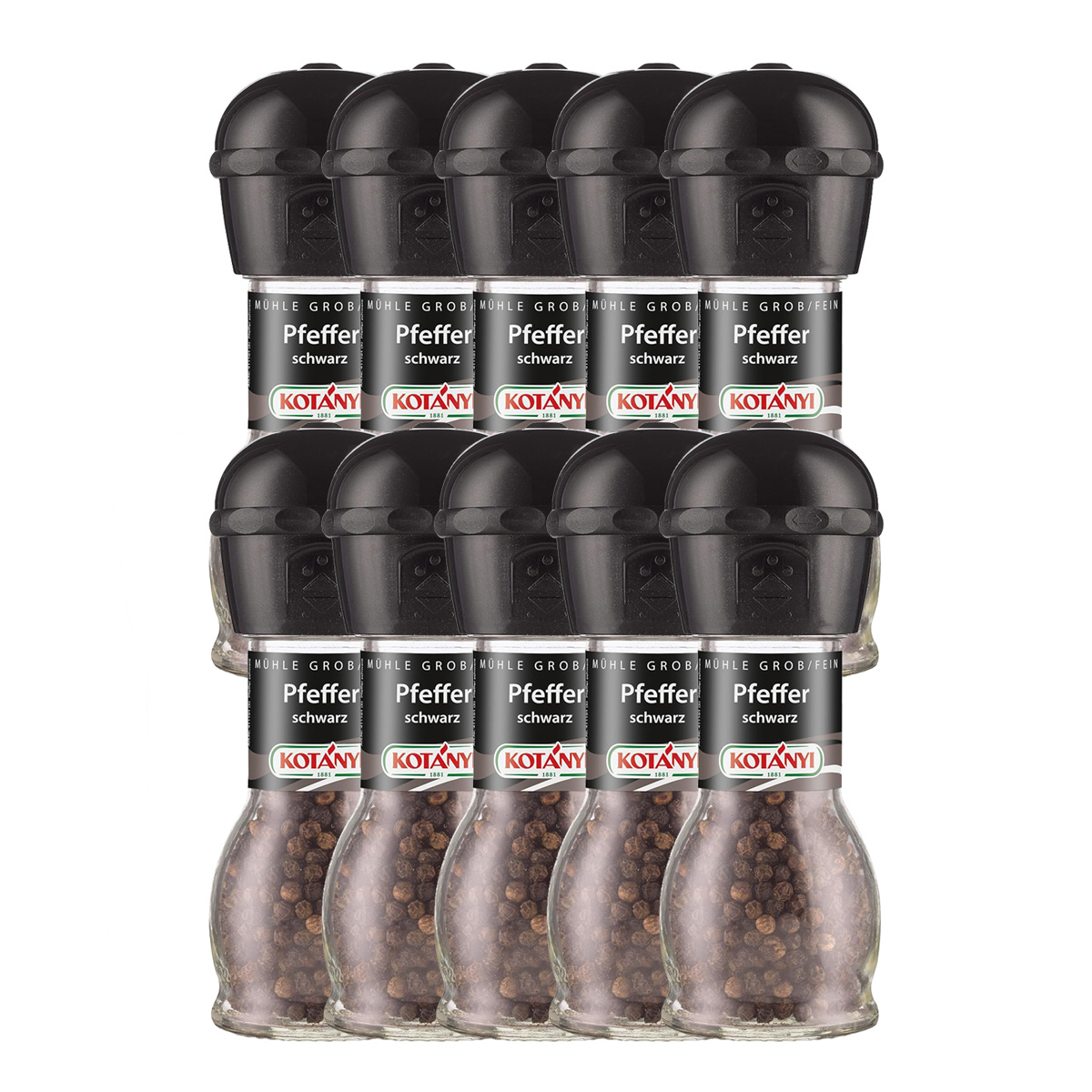 Kotanyi Pepper Mill For Coarse And Fine Black Pepper, 36g, Pack Of 10