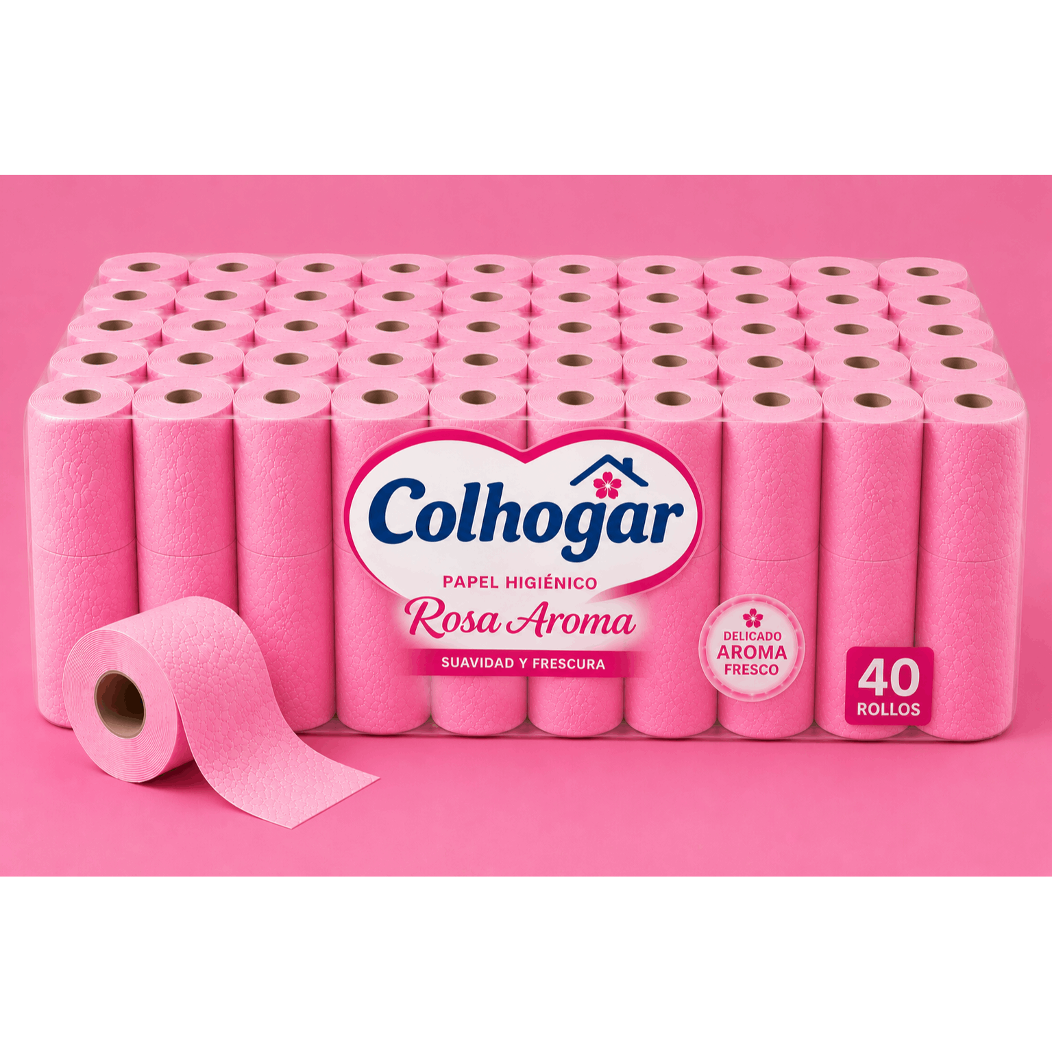 TEMU Colhogar TOTALMENTE ROSA , & 4X10, Papel Higiénico con tecnología , neutraliza olores, Paquete con 40 Rollos, 3 Capas, rollos color rosa y con