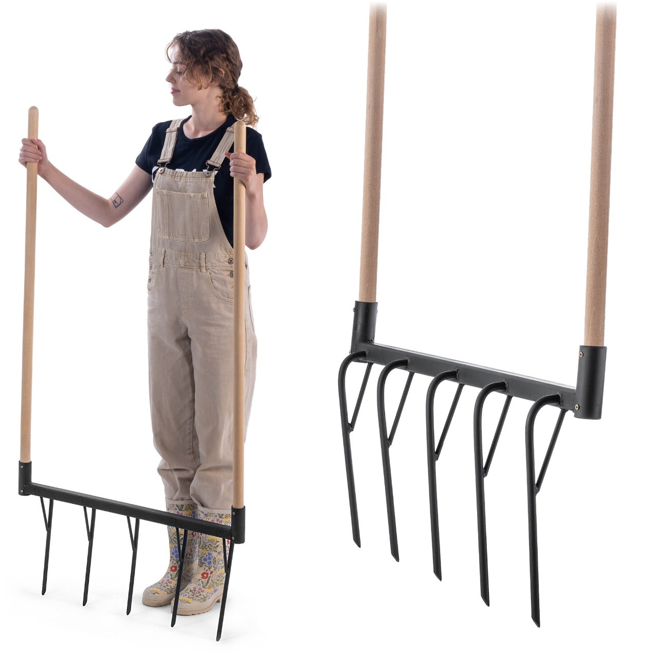 KADAX Cultivator Hark Handmatig 77Cm Sterk Metaal met Handvat 145Cm