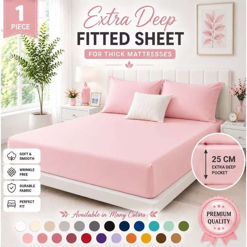 TEMU 1pc Extra Deep Fitted Sheet 40cm – Ultra Soft Brushed Microfiber Bedsheet, Hotel Quality Bedding, Deep Pocket Mattress Cover, Breathable &