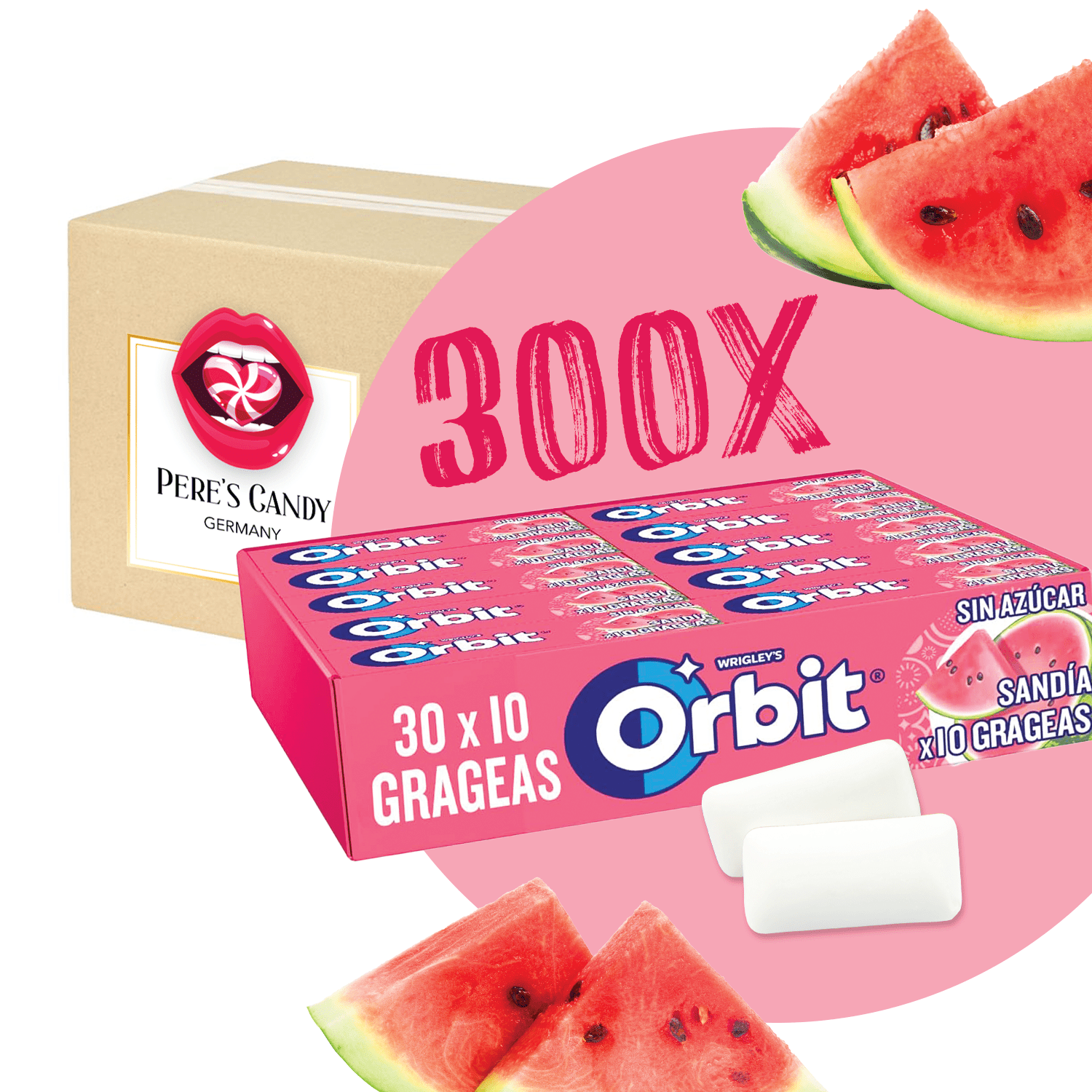 300pcs - Wrigley's Orbit Counter Display - Watermelon - Sugar-free 30x10 Gum