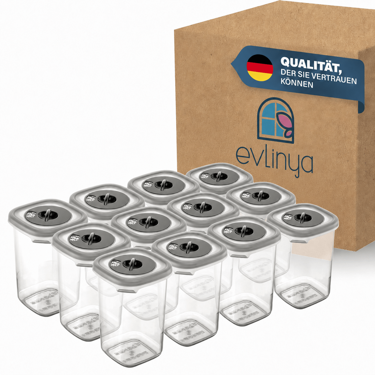 Evlinya Spice Jar Set 12pcs 450 Ml - Transparent Storage Jars With Rotating Sprinkler Lid, Stackable & Dishwasher Safe - Kitchen Organizer For Spices, Salt, Pepper, Herbs &
