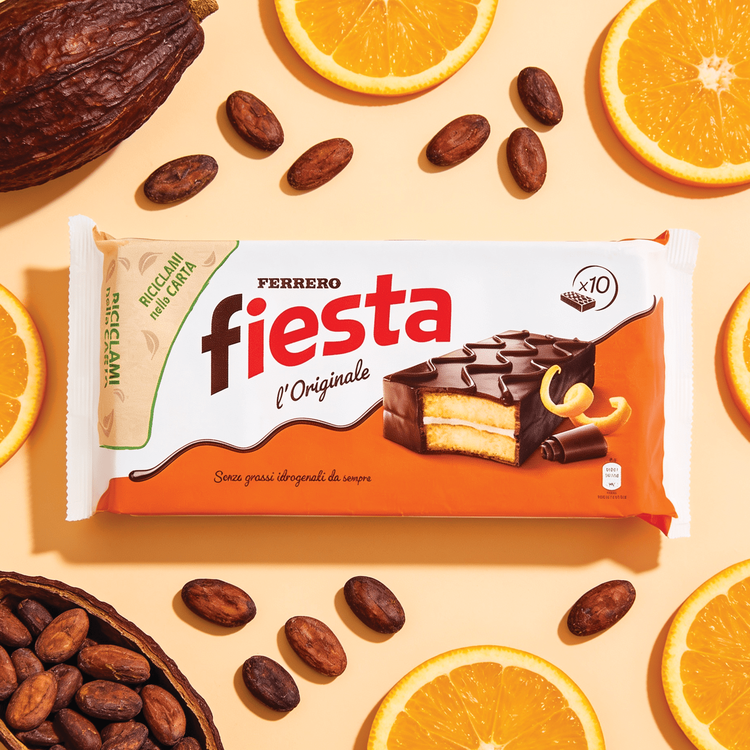 Image of 10-pack Ferrero Fiesta – 10 Individually Wrapped Orange-flavored Soft Sponge Cakes, Coated With Delicious Cocoa, 360g