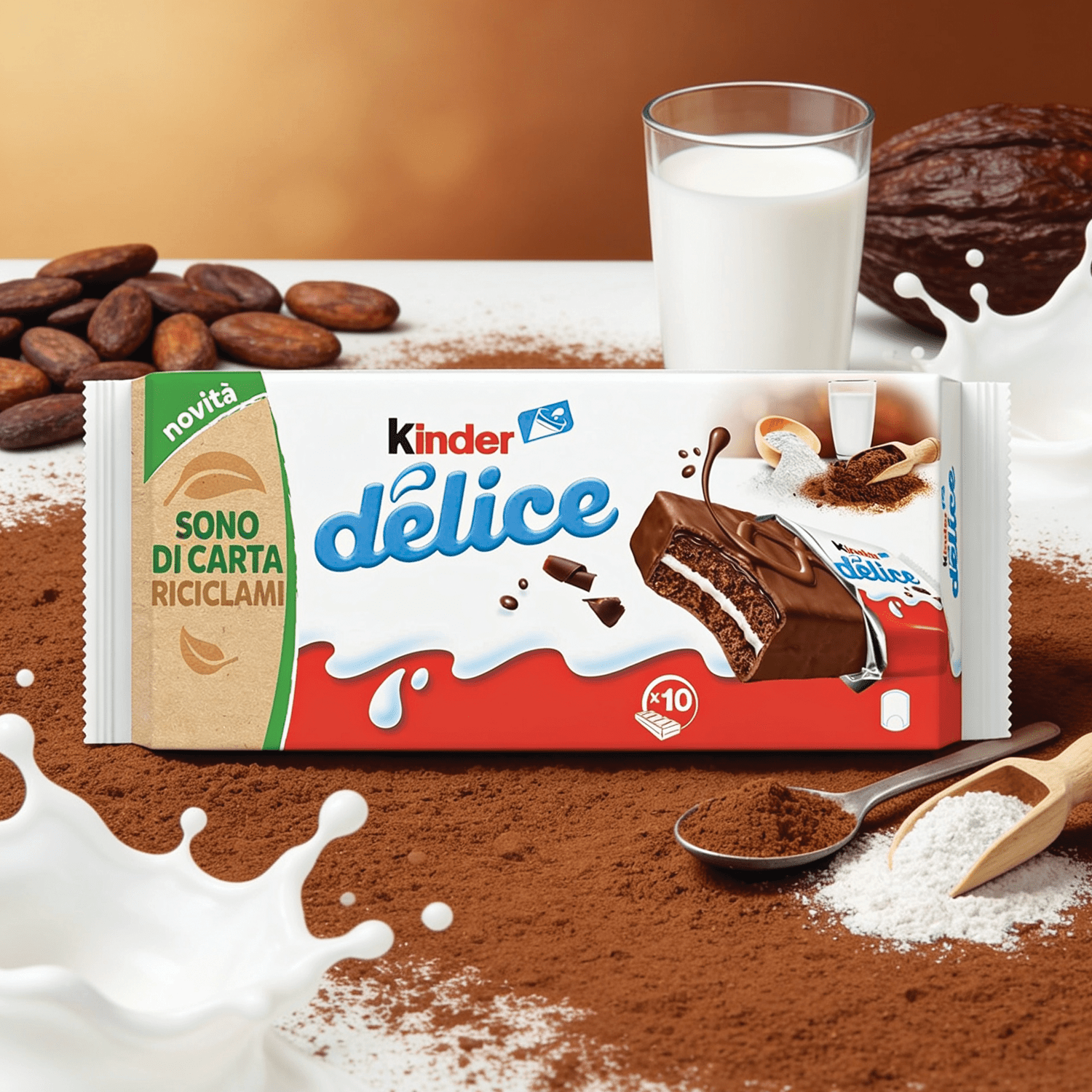 Image of 20-piece Ferrero Kinder Delice – 20 Individually Wrapped Milchschnitte With Delicious Cocoa Coating, 2 Soft Sponge Layers, And Creamy Milk Filling, 2x390g