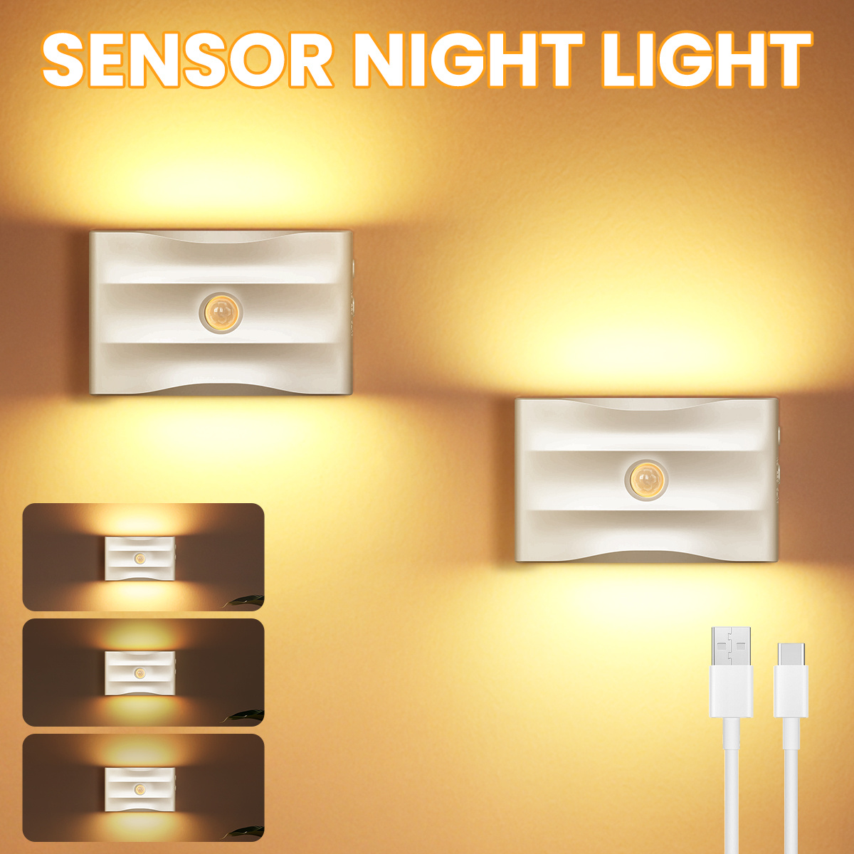 2pcs/4pcs Warm White Indoor Wall Night Light With Motion Sensor, 3 Sensor , Brightness , Up And Down Modern Led Lamp For Living Room, Bedroom, Hallway, Balcony, Staircase