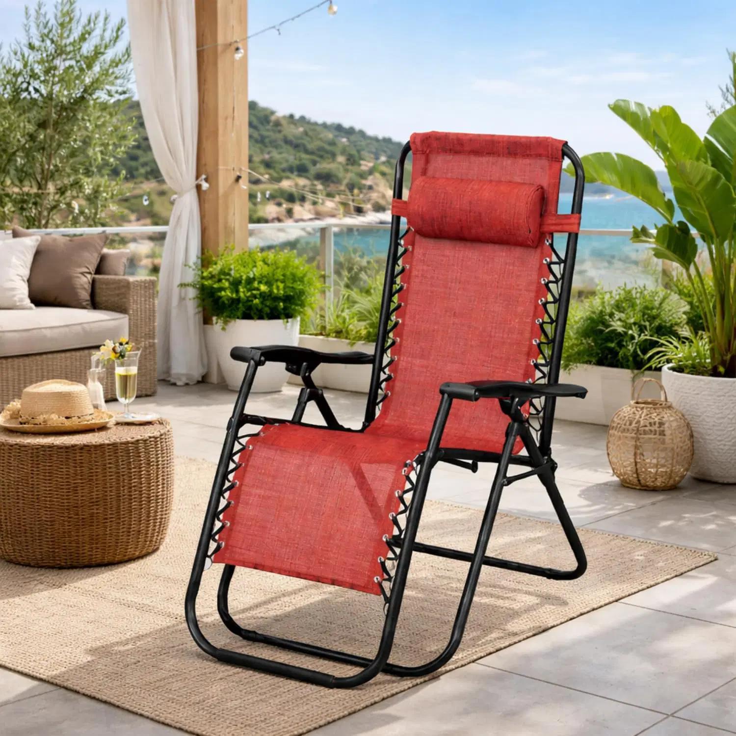 Gravity Chair 'zero Gravity', Folding Armchair, Steel Tubes With Varnish, Pool Chair, Beach Lounger, Garden Armchair