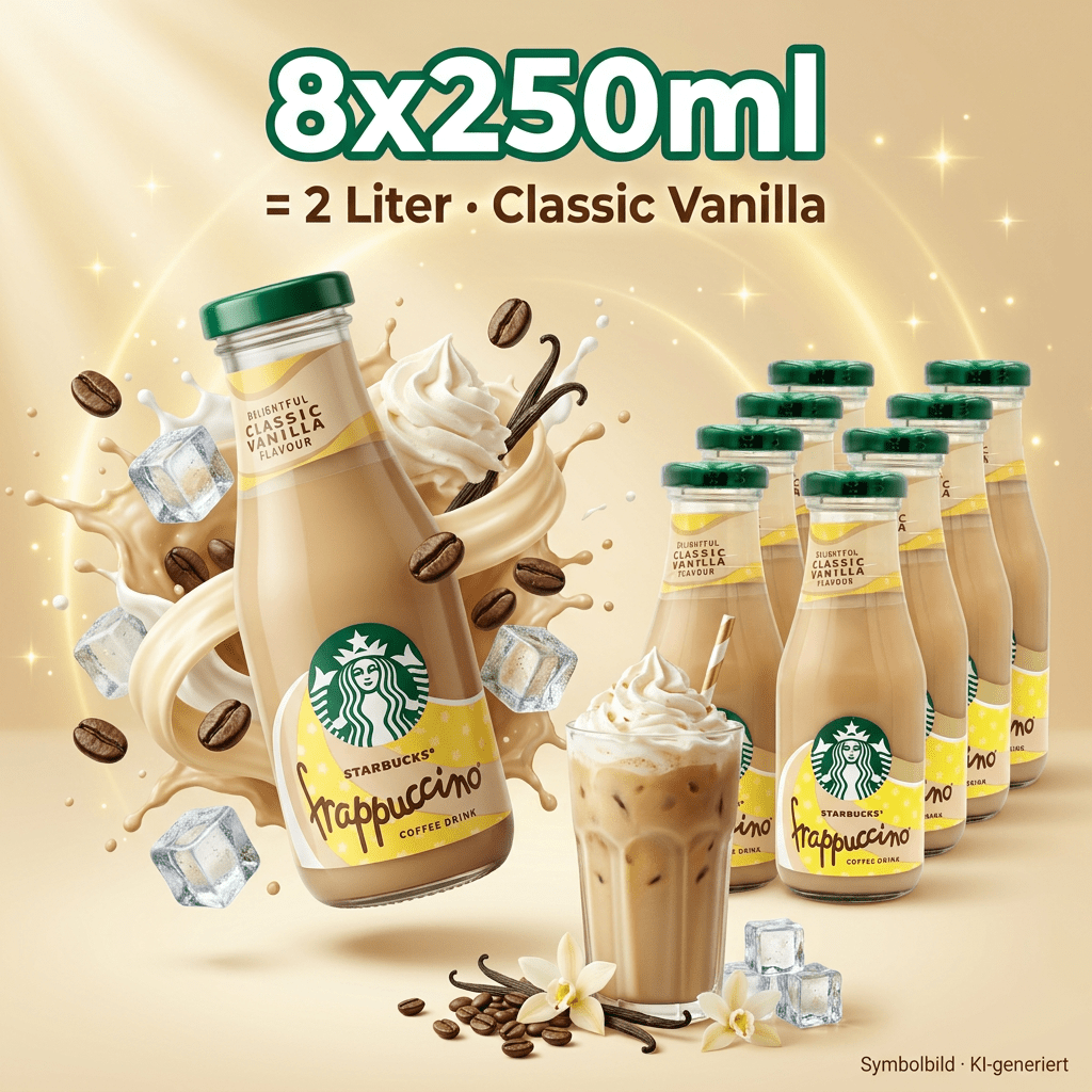 Image of Frappuccino Vanilla Coffee Drink - Iced Coffee Milk Mixed Drink With Vanilla Flavor - 8x250ml 2l Best Before: 27.10.2026