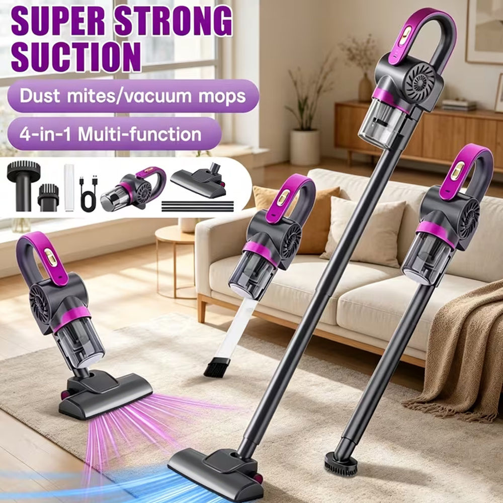 TEMU Cordless Vacuum Cleaner, 4-in-1 Stick Vacuum With Super Strong Suction, 3 Brush Heads, Large Capacity Dust Cup, 150w Handheld Vacuum For Home,