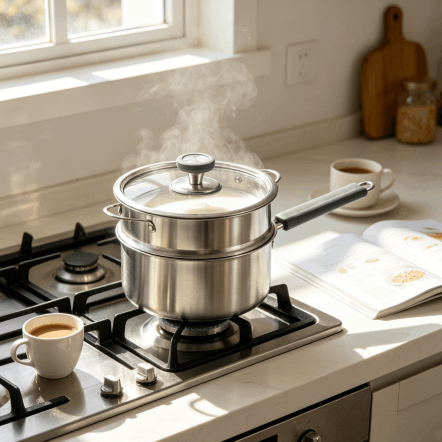 Stainless Steel Double Layer Steamer Pot with Glass Lid