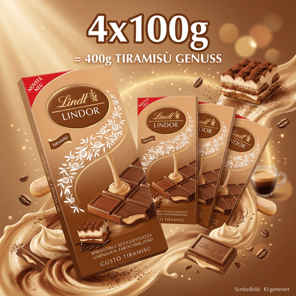 Lindt - Lindor Table Chocolate Tiramisu - Milk Chocolate With Mascarpone Coffee Filling 44% - 4x100g 400g - Best Before 30.09.2026