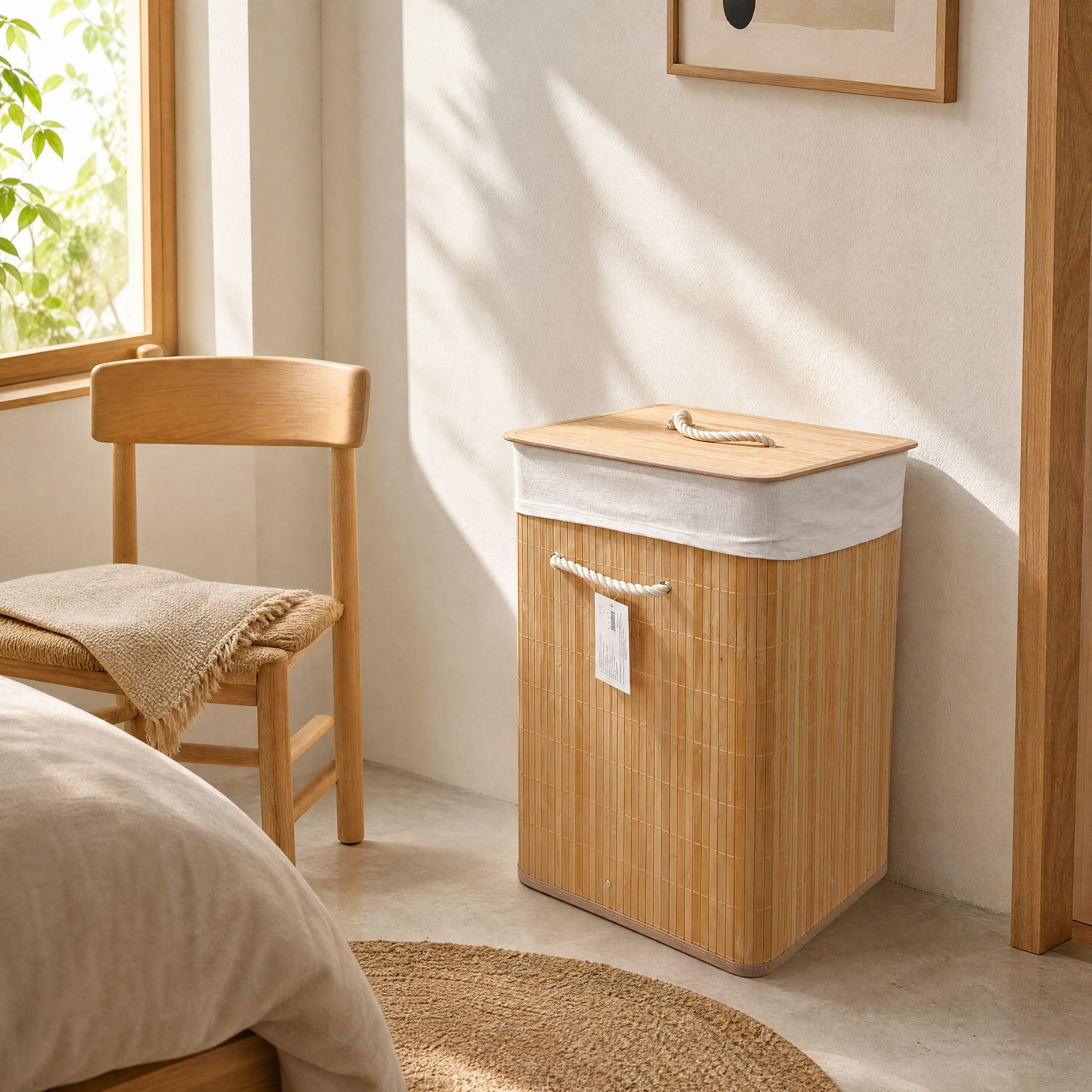 TEMU Cesto para Ropa Sucia de Bambú 60L, Plegable con y , Diseño Natural, Organizador para Baño, Dormitorio y Lavandería