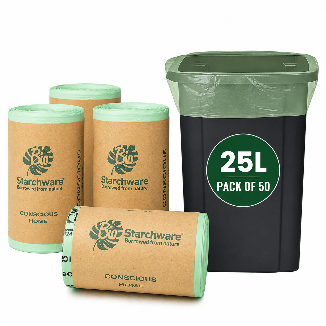 TEMU Pack Of 50 - 25l Bin Liner Bags Heavy Duty Leak Resistant Bags Strong Outdoor Indoor Trash Sacks For Home Office