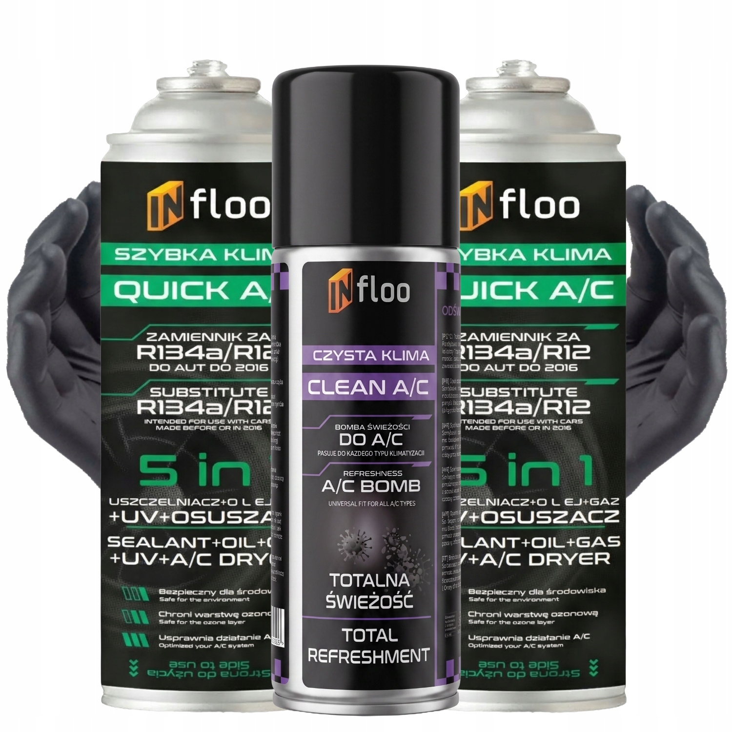 Infloo Set 2x Quick A/c R134a 5w1 Pure Climate 200ml Air Freshener Self-refill