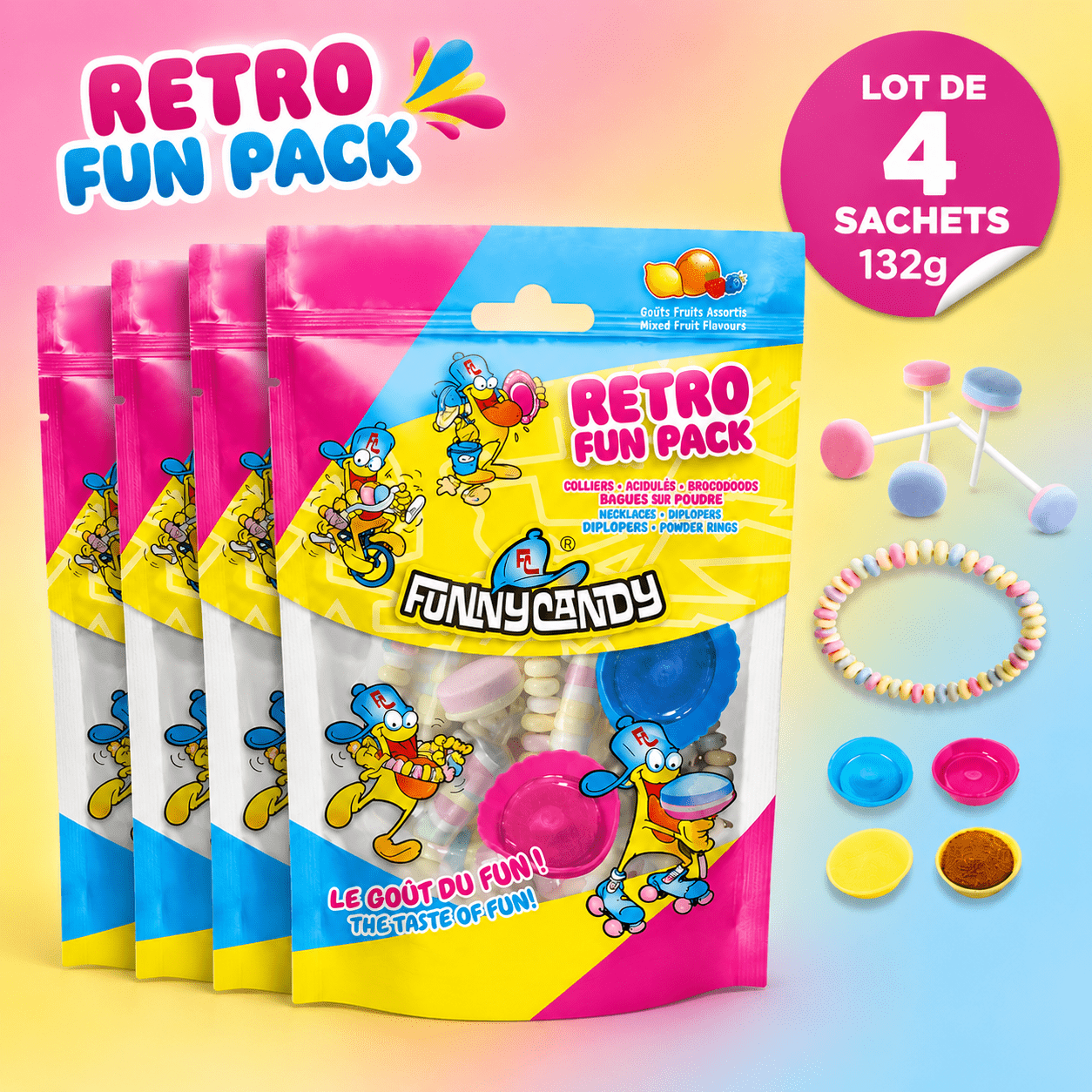 Image of Funny Candy - Retro Fun Pack - Lot Of 4 Bags 131g