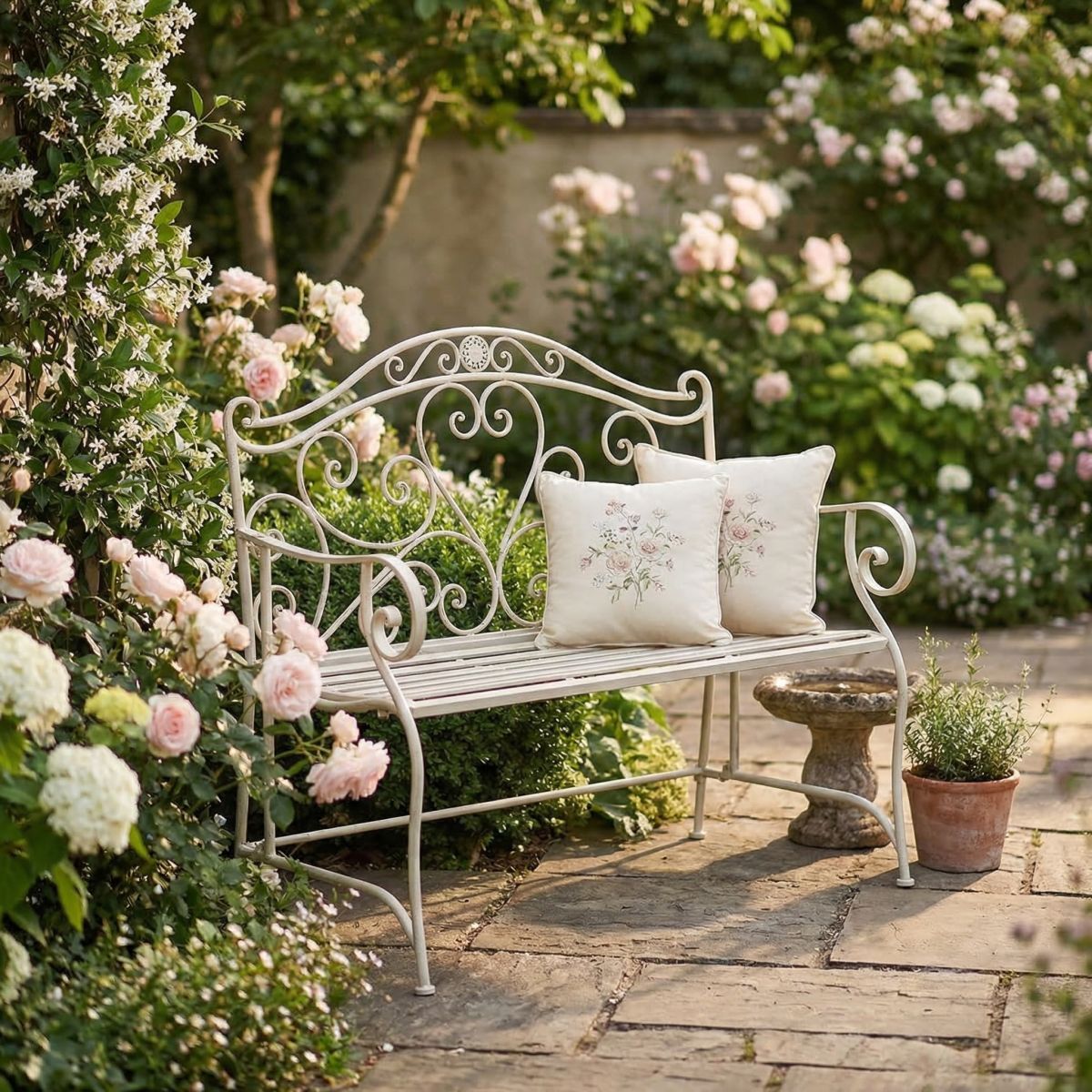 Garden Bench In Antique White