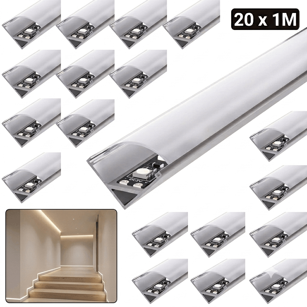 Led Aluminum Profile Set 1m (20-pack), Flush Mount / Corner Profile / Surface Mount Led Aluminum Channel Rail With Cover For Led Strips