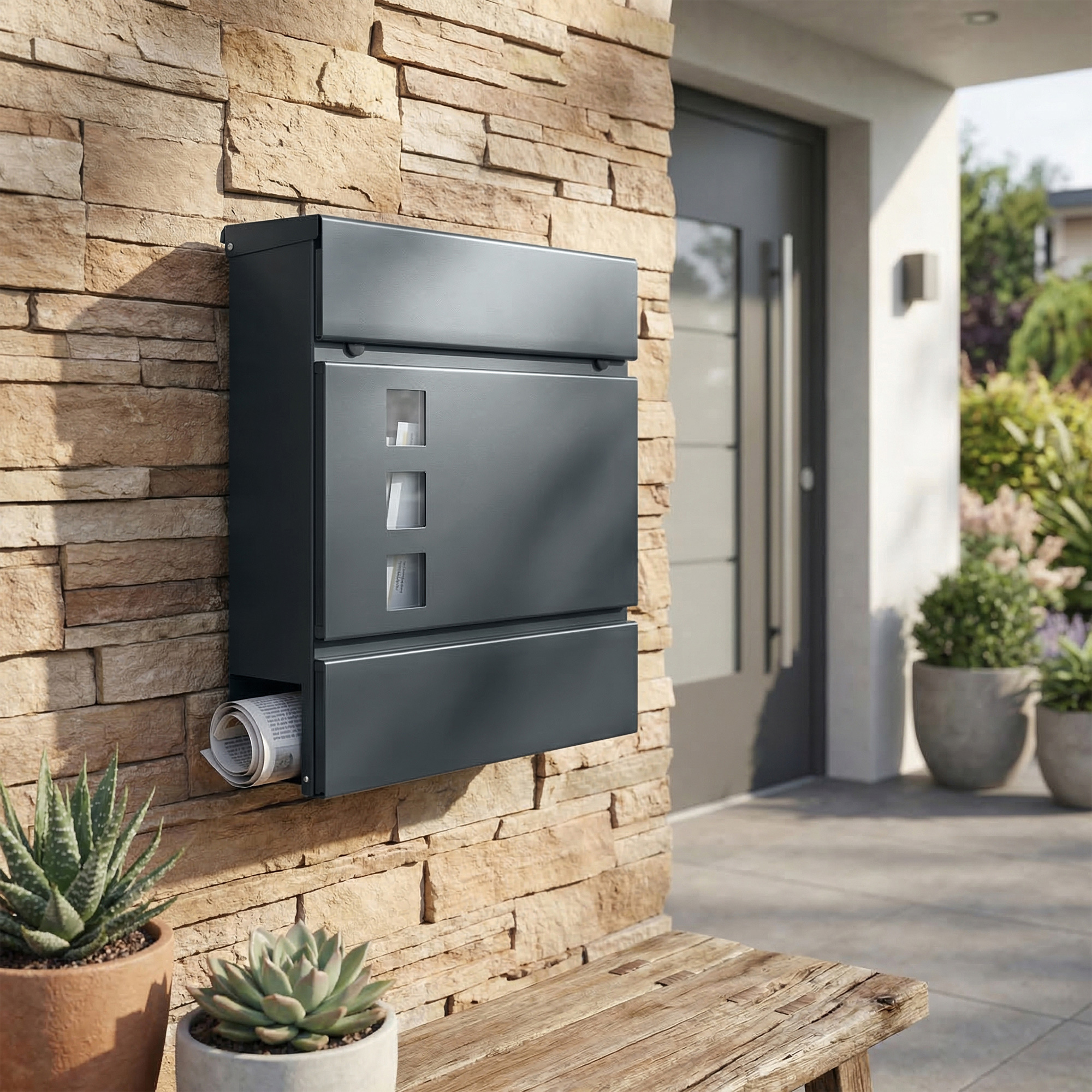 TEMU Songmics Mailbox For Wall Mounting, Lockable With Newspaper Compartment, 29 X 9.5 X 31 Cm, Grey