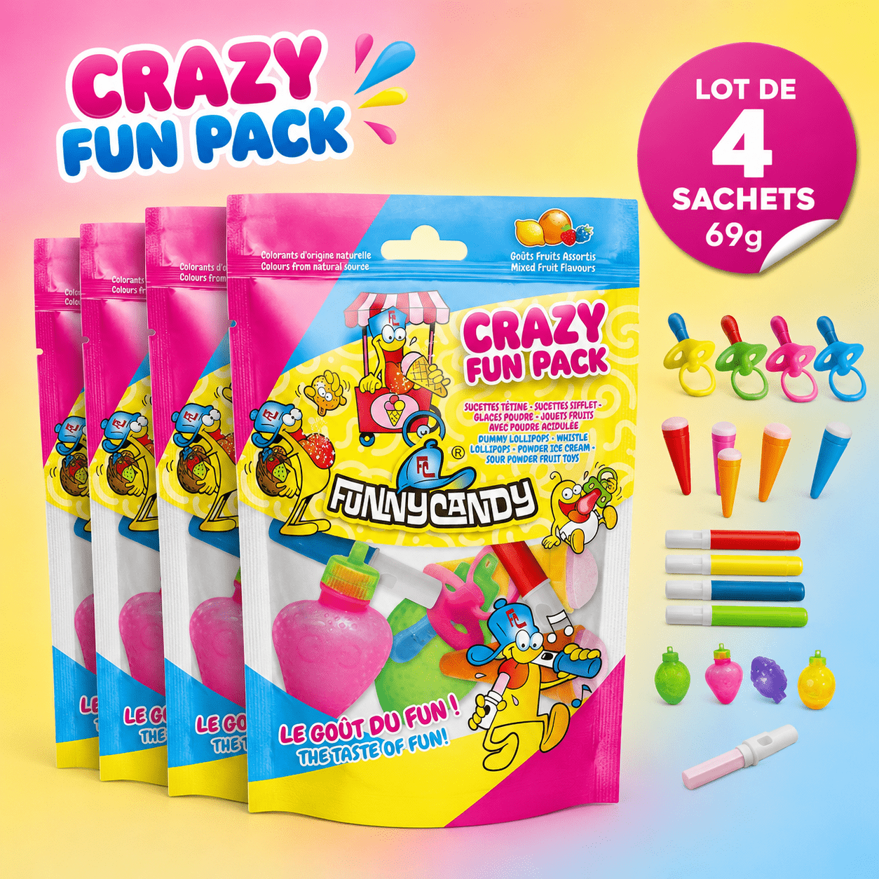 Funny Candy - Crazy Fun Pack - Lot Of 4 Packets 69g