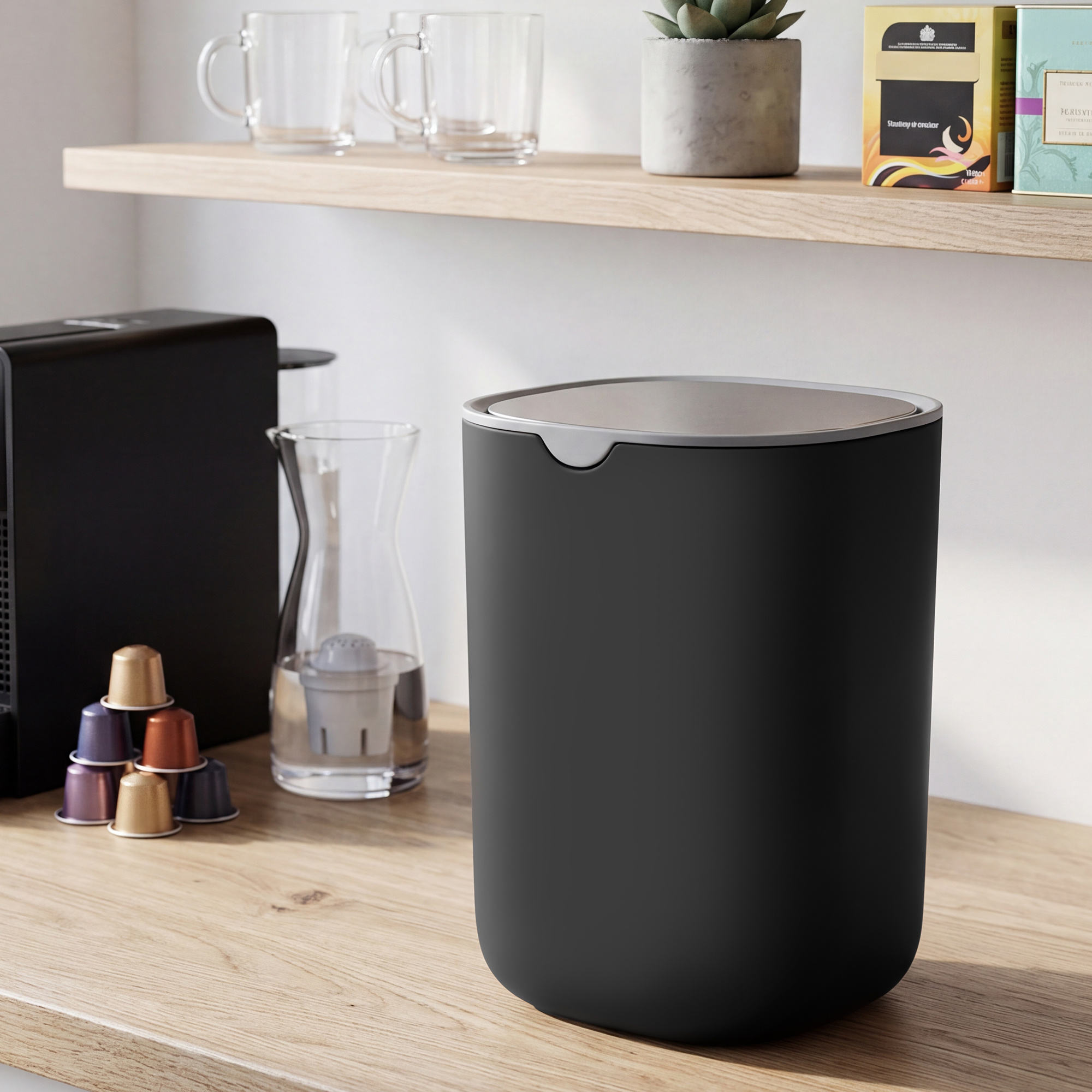 Mini Waste Bin With Swing Lid, Stainless Steel Cosmetic Bin, For Desk, Bathroom, Bedroom, 1.5 L