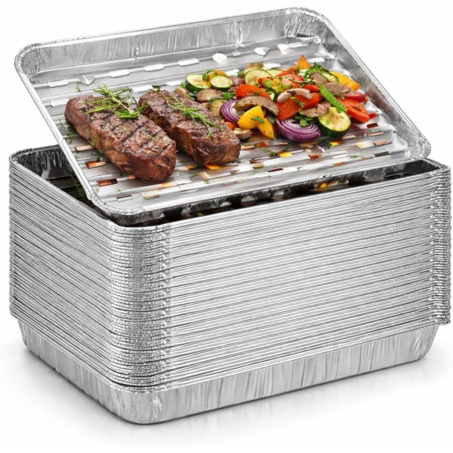 Image of 20x Aluminum Disposable Grill Tray - Fat Collection Tray & Drip Tray For Gas Grill, Charcoal Grill, Electric Grill, And Oven