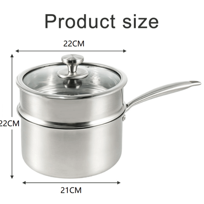 Stainless Steel Double Layer Steamer Pot with Glass Lid