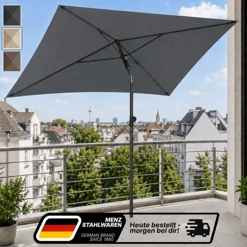 set ombrellone da balcone 200x125 cm con - ombrellone solare rettangolare uv50+, regolabile in altezza e inclinabile - per balcone/patio/esterno come sostituzione ombrellone a sbalzo - colori: /beige/taupe