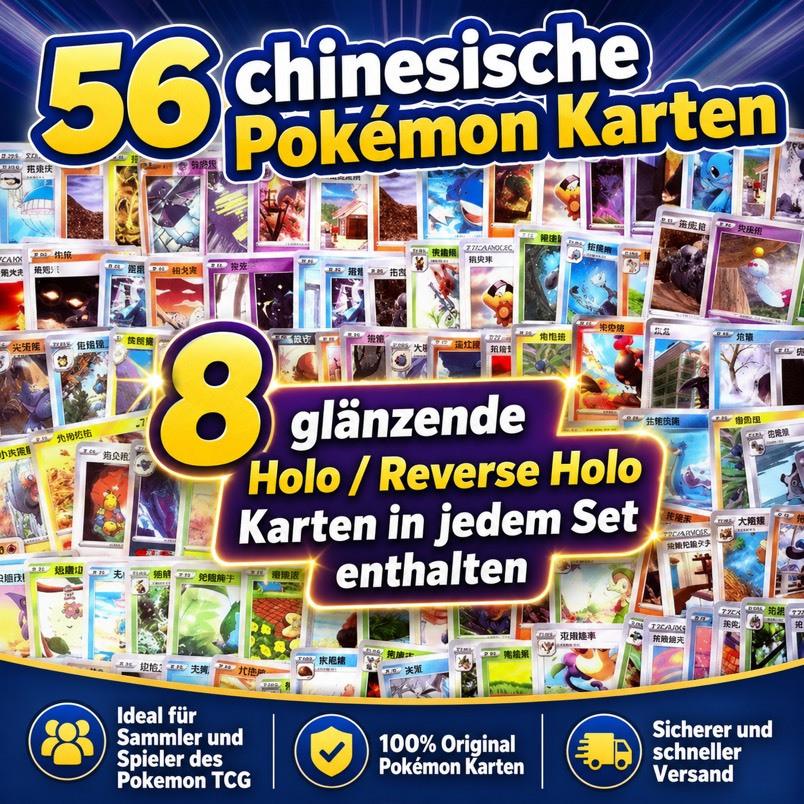 56 Assorted Chinese , Including 8 Shiny /reverse Cards In Each Lot, 100% Original