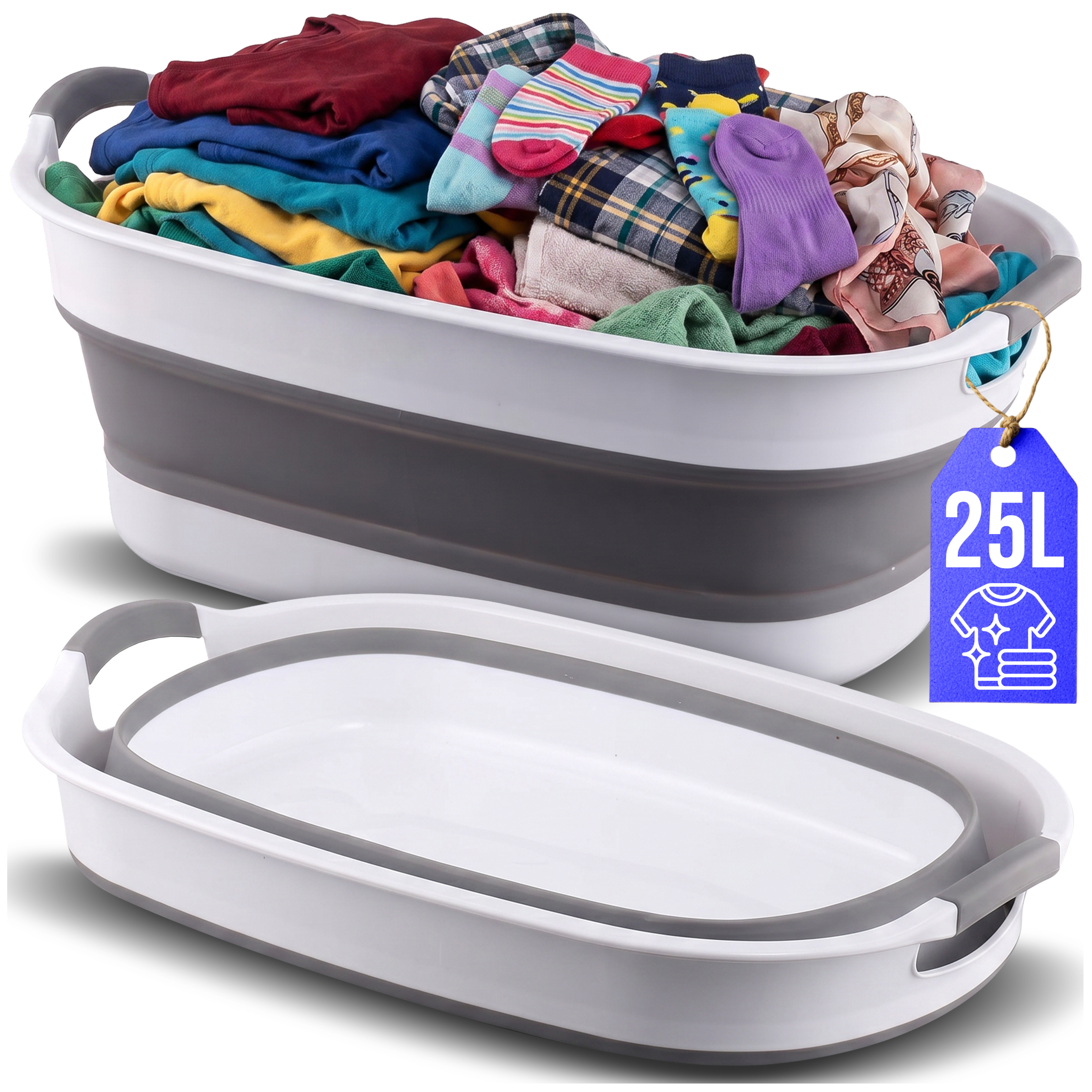 TEMU Silicone Collapsible Laundry Basket With A Capacity Of 25 , Practical And Compact Basket For Clothes, With Handles, Ideal For Bathroom, Garden