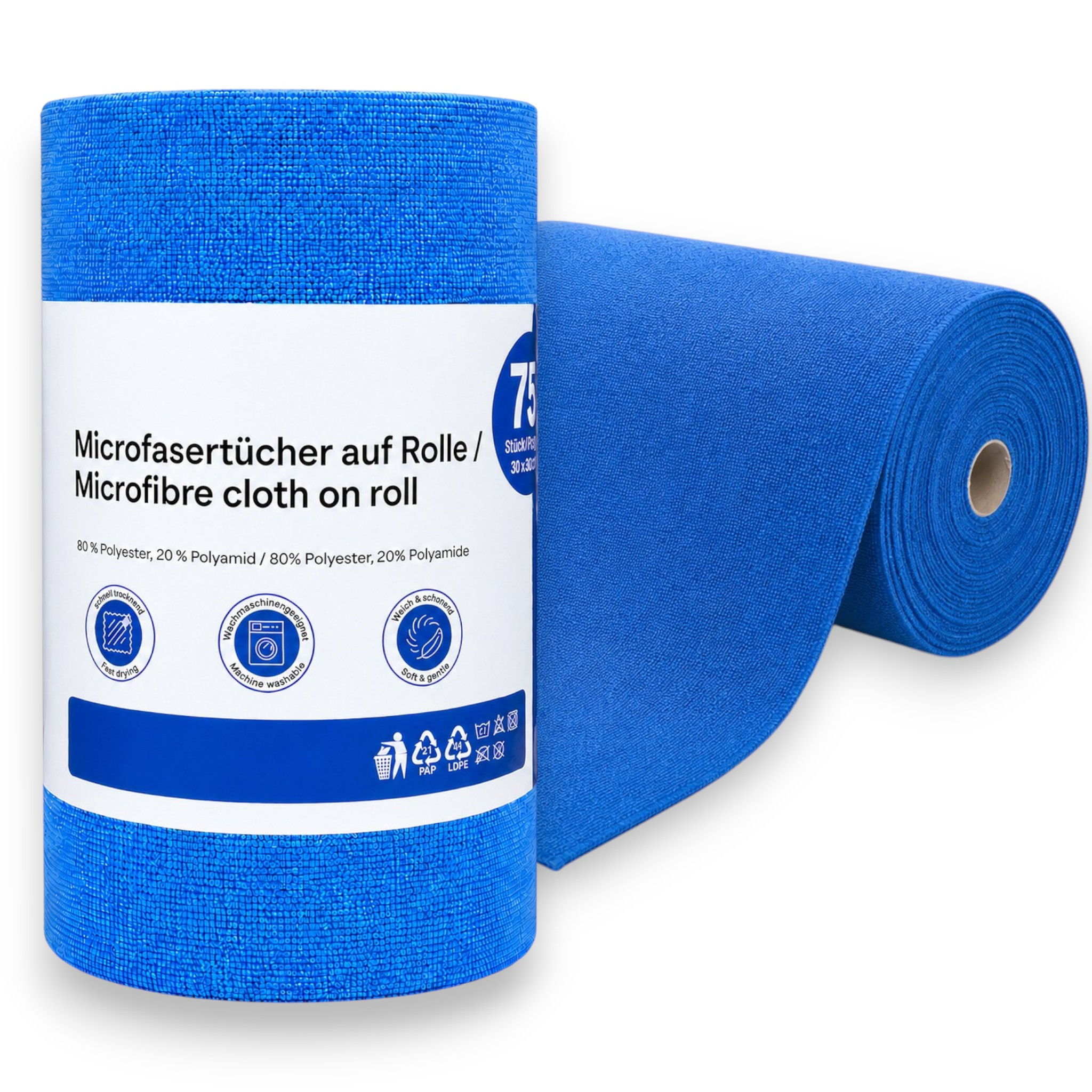 Image of 75 Microfiber Cleaning Cloths, Roll Of Tear-off Cleaning Cloths, Reusable Pads For Car, Kitchen And Home 30 X 30 Cm - Blue