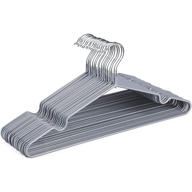 Image of Space-saving Metal Clothes Hangers 19/39 Set, 4mm Thin Wire Hangers With Non-slip Coating, Sturdy Wardrobe Hangers For Closet & Dorm & Travel, Light Grey
