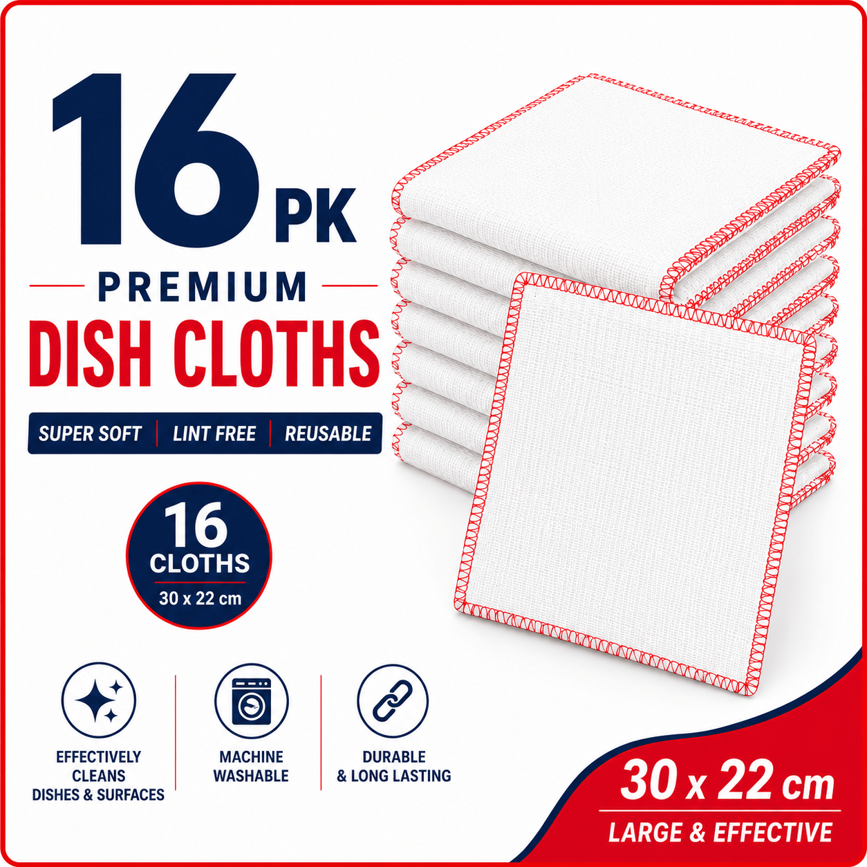 TEMU 16 Pack Thick & Soft Dish Cloths | Reusable Kitchen Cleaning Cloths | Absorbent Towels For Dishes, Counters & Surfaces | Washable Multipurpose