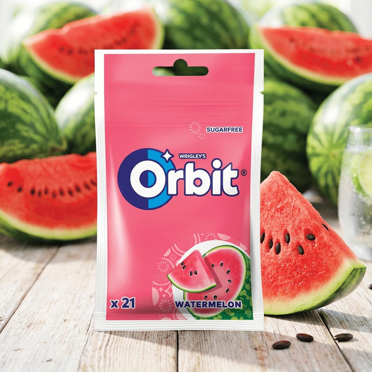 21-pack Wrigley's Orbit Watermelon Pouch 29g – Sugar-free Chewing Gum With Watermelon Flavor