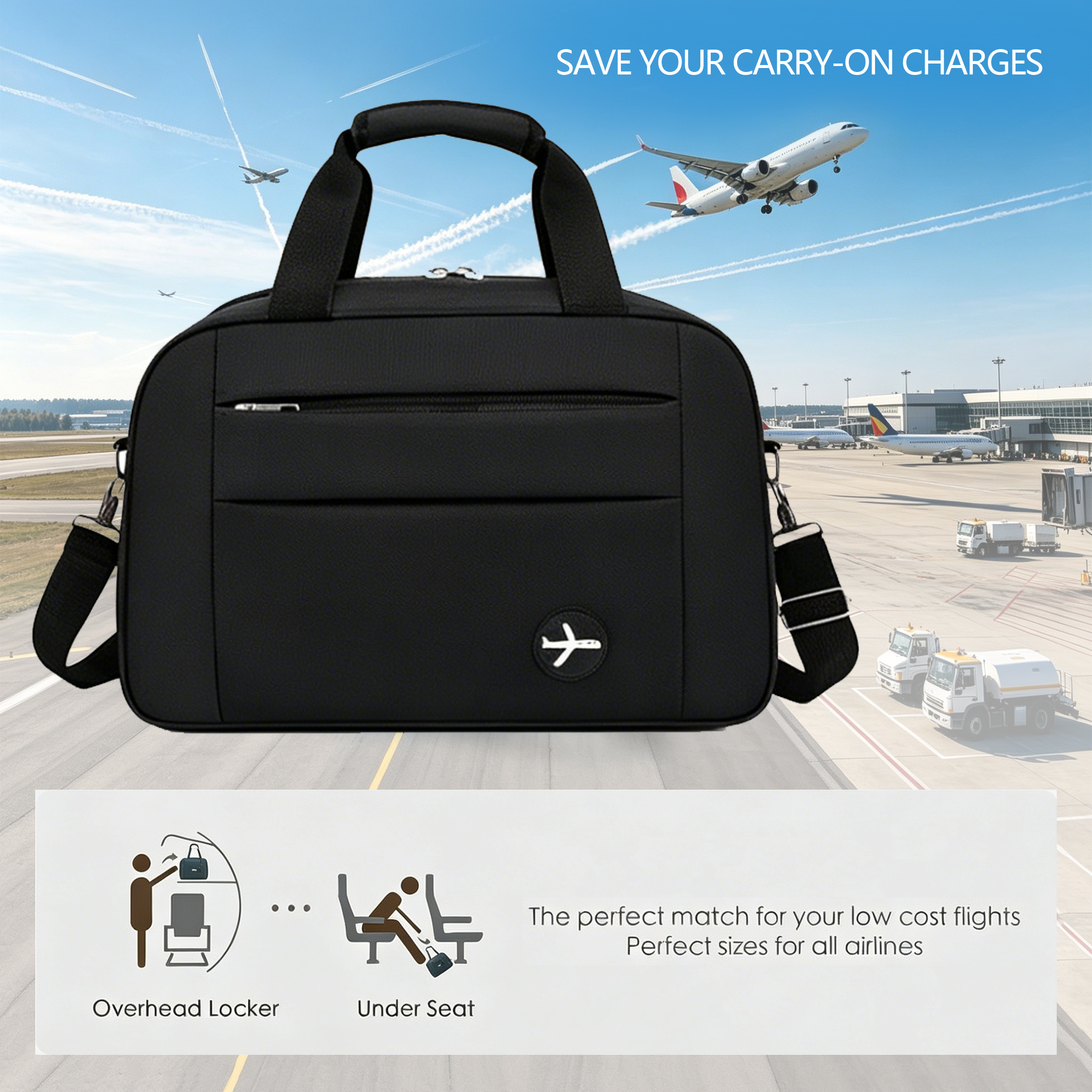 Image of Large Capacity Cabin Travel Bag, Lightweight Carry-on Duffel, Fits Under Airline Seat, Portable Hand & Personal Item Luggage