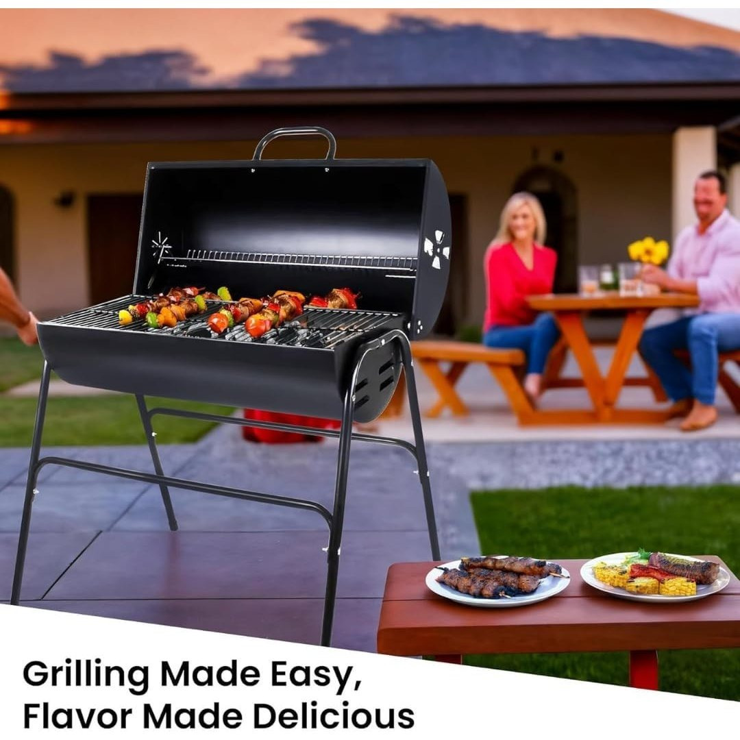Charcoal BBQ Grill & Smoker, Portable Barrel Barbecue