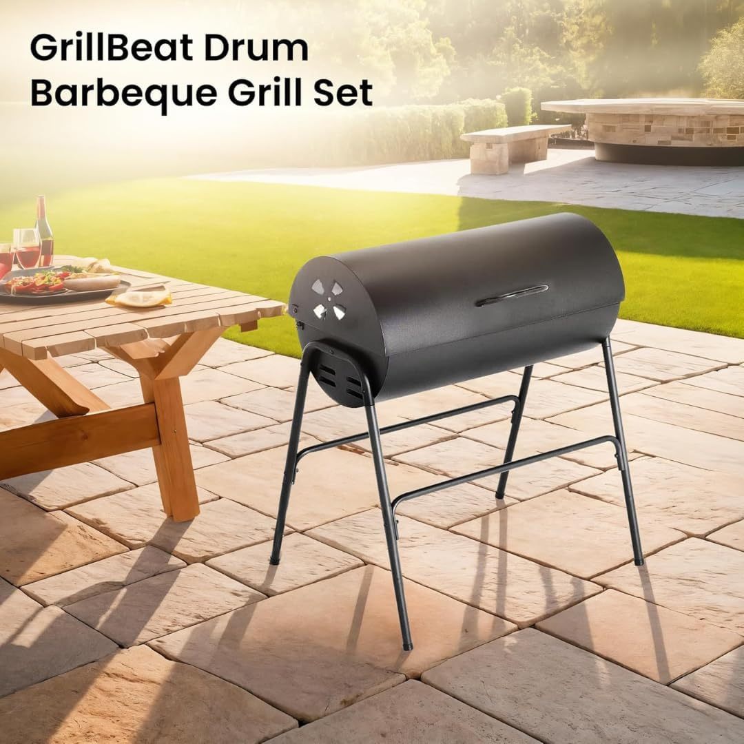 Charcoal BBQ Grill & Smoker, Portable Barrel Barbecue