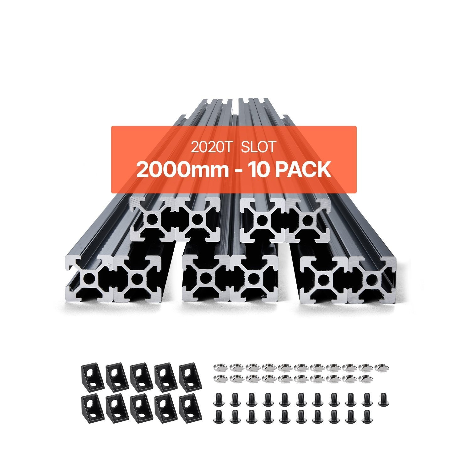 Image of Vevor 10pcs 78.7in (2000mm) T Slot 2020 Aluminum Extrusion Profile, European Standard Anodized Linear Rail, High-strength Extruded Aluminum Rail For 3d Printer, Cnc Machine Diy, Laser Engraving, Black