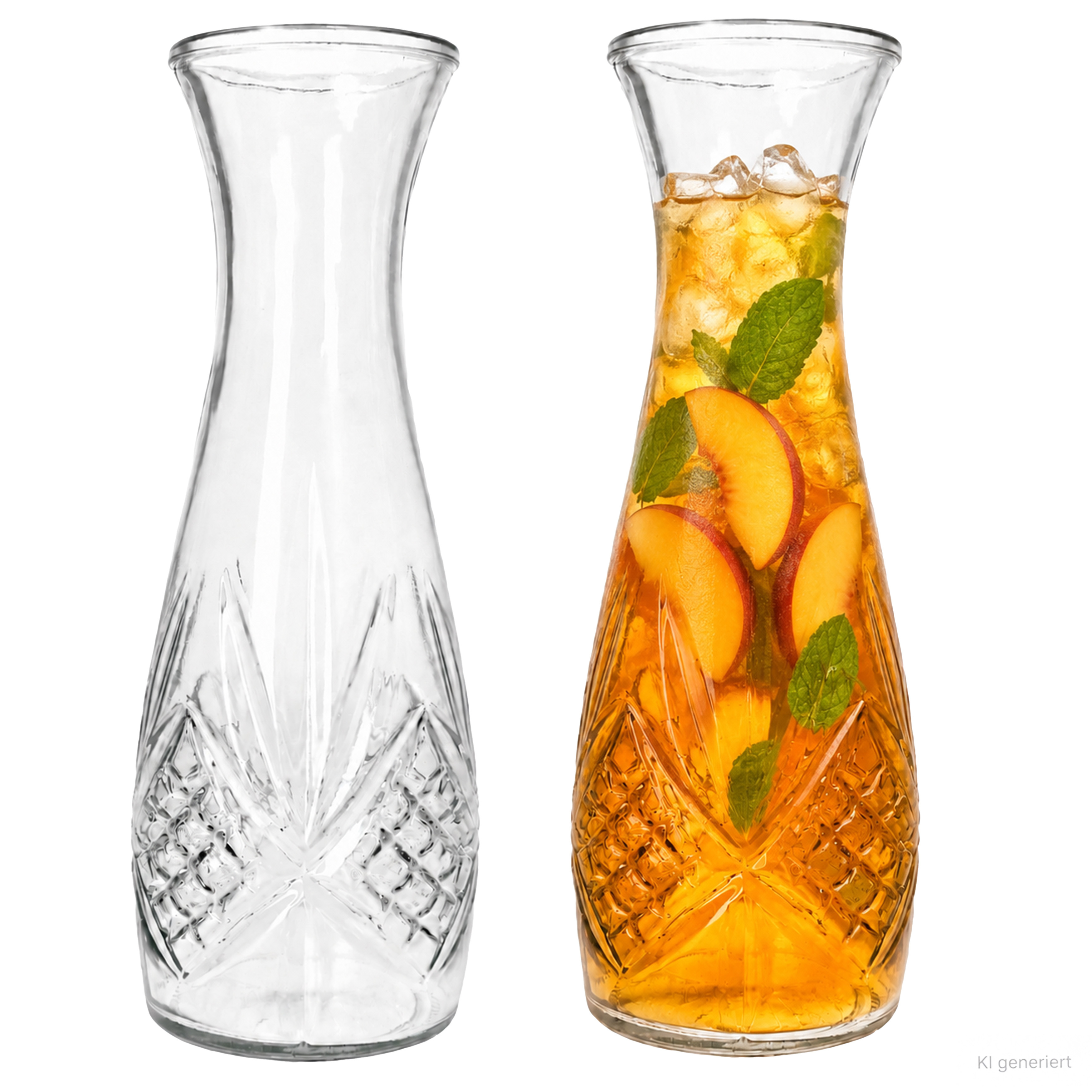 Image of 2x Carafe 1l With Relief Clear Glass Jug For Water, Juice, Wine, Iced Tea & Table Decoration Breakfast & Garden Party