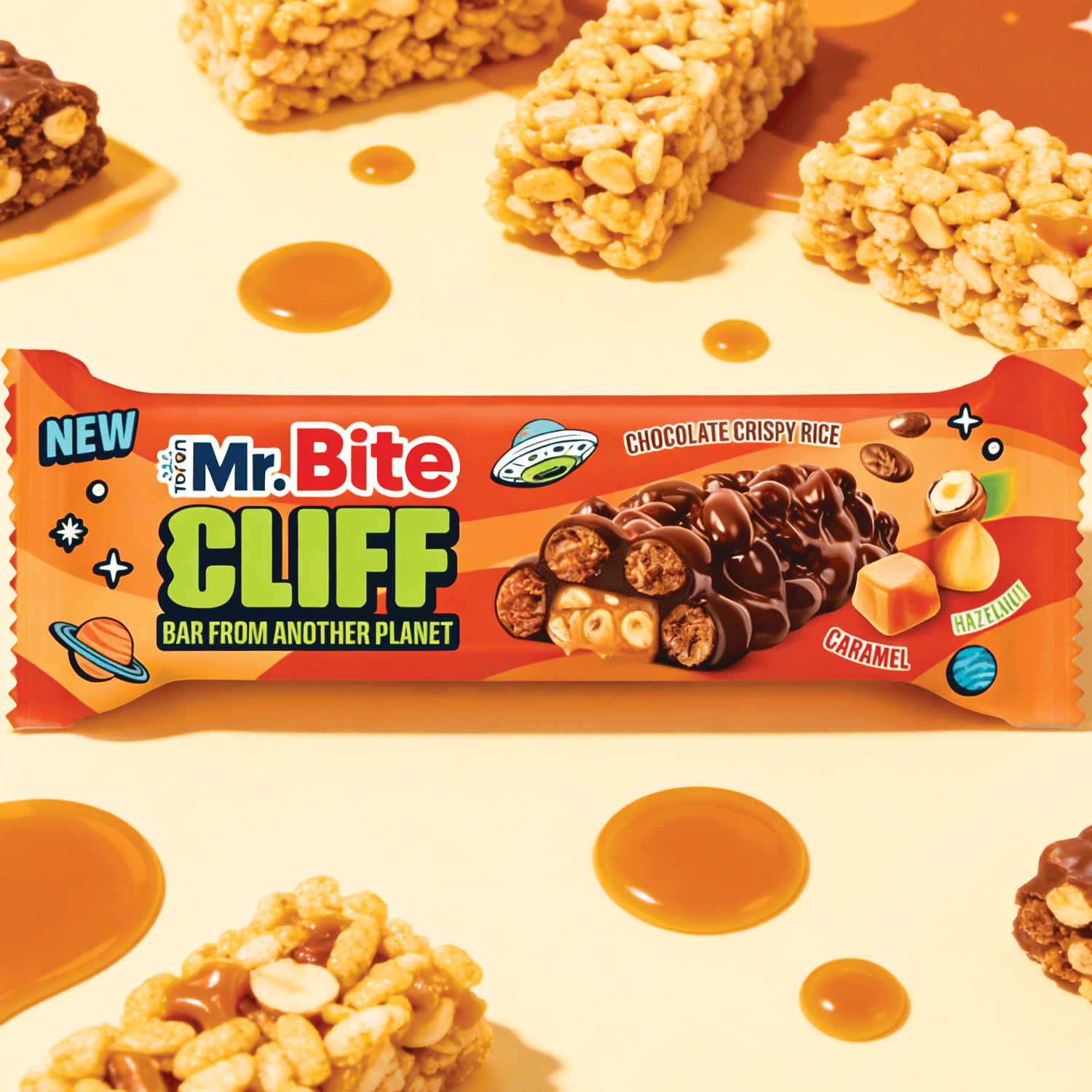 6-pack - Mr. Bite Cliff 6x35g – Chocolate Bar With Caramel Hazelnut Filling And Crispy Rice