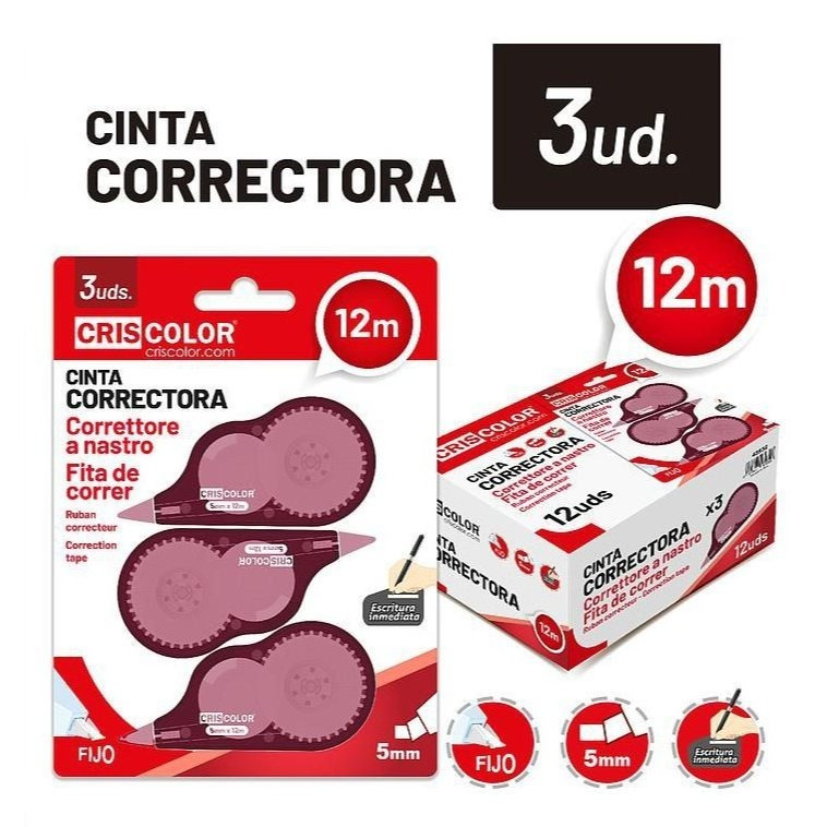 TEMU Pack 3 unidades cintas de correctoras 12 metros