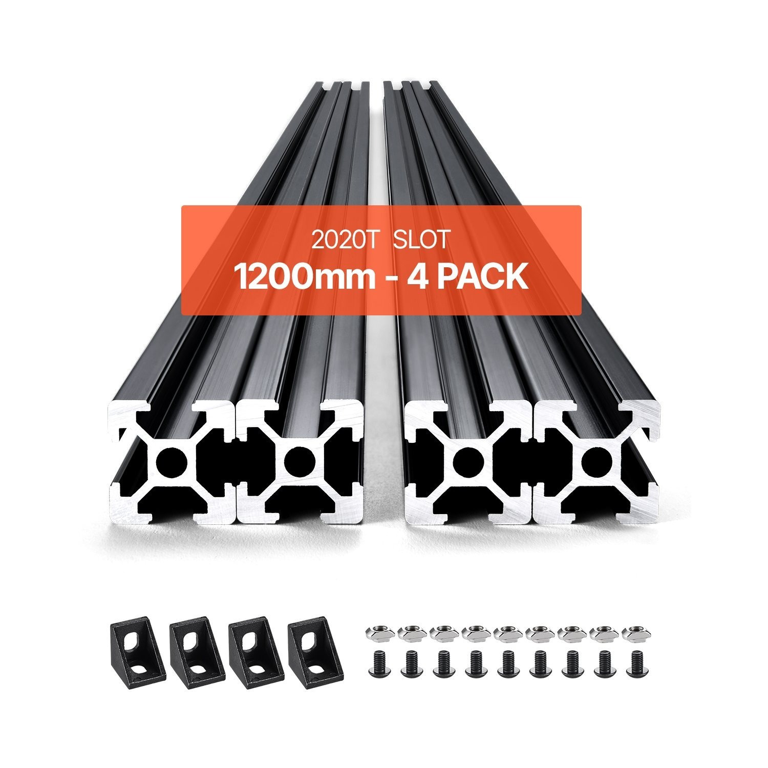 Image of Vevor 4pcs 47.2 In (1200mm) T Slot 2020 Aluminum Extrusion Profile, European Standard Anodized Linear Rail, High-strength Extruded Aluminum Rail For 3d Printer, Cnc Machine Diy, Laser Engraving, Black