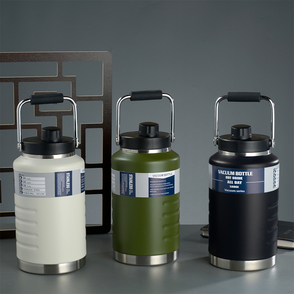 TEMU Bouteille d'eau isotherme grande 2000ml, en acier inoxydable 304, garde froid et chaud, étanche, gourde de voyage portable pour camping et